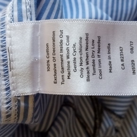 Woman's Med Talbots Embroidered Blouse Blue and White Stripe - Picture 7 of 8